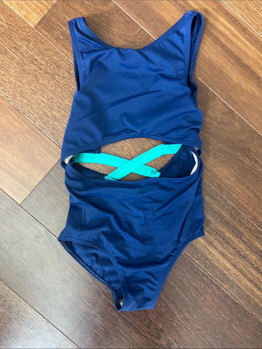 Navy Leotard Teal Cross-Back Straps
